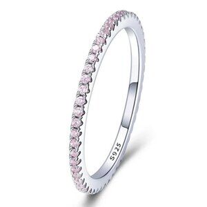 925 Sterling Silver Pink Wedding Band Ring